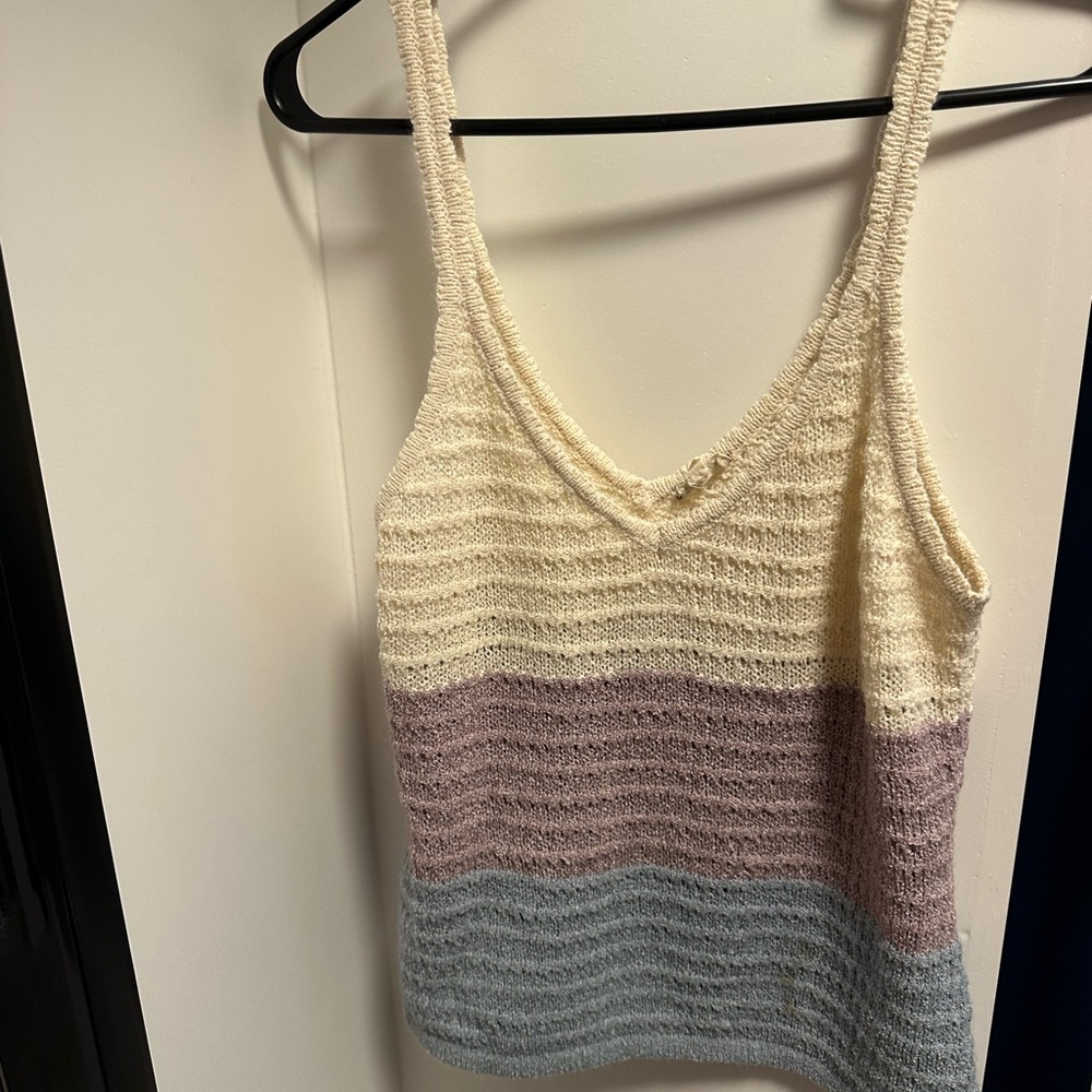 Hem & Thread Striped Knit Tank Top - Cream, Pink, and Gray
